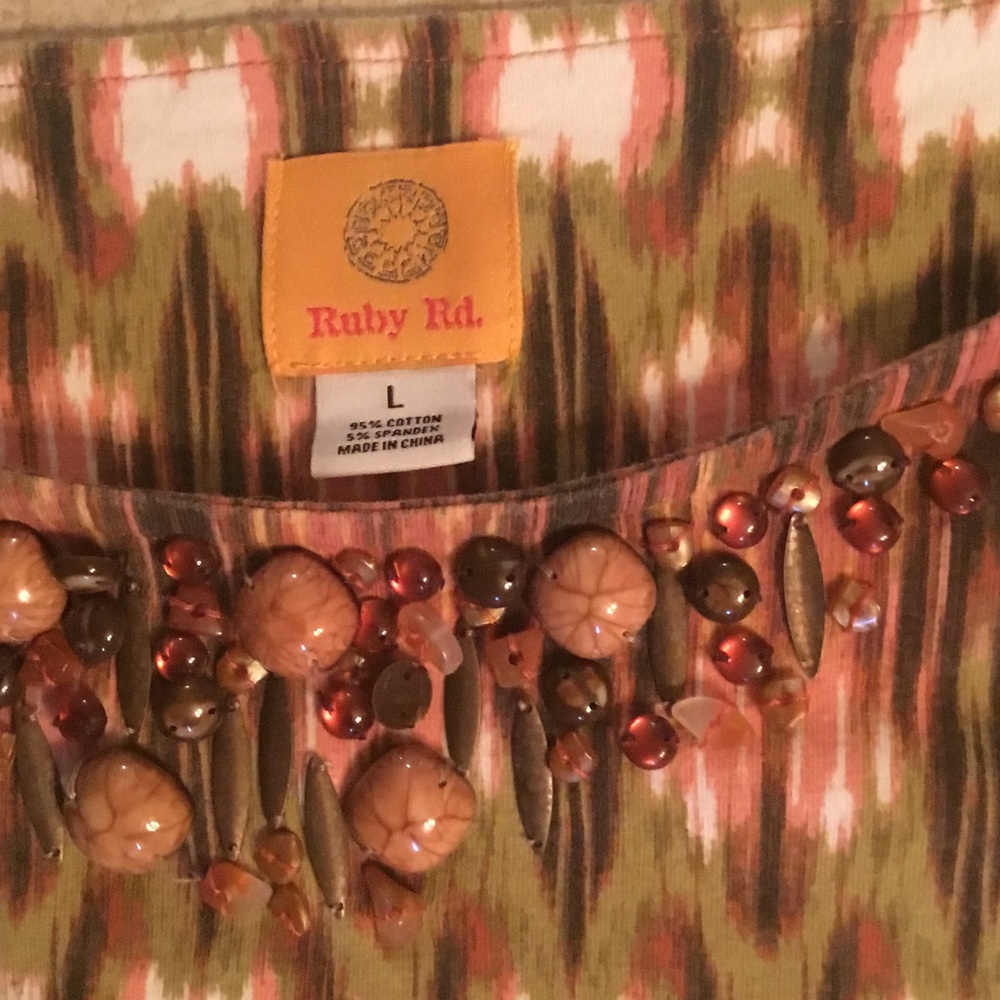 Ruby Rd. Orange and Green Patterned Blouse - Picture 3 of 3